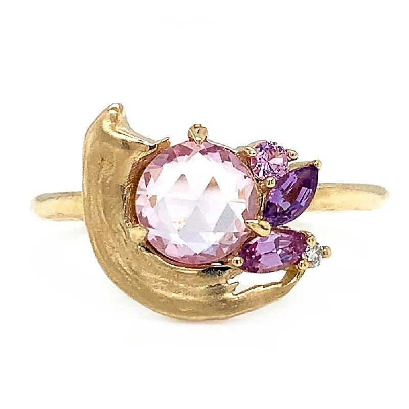 Ladies oval gemstone rings-Yellow Gold & Pink Sapphire Ring - "Impasto Potter's Pink"