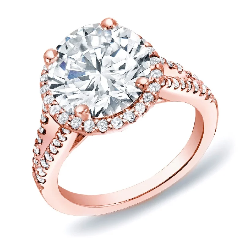 Ladies diamond solitaire rings-Auriya 14k Rose Gold Halo Diamond Engagement Ring 1 3/4ctw Certified