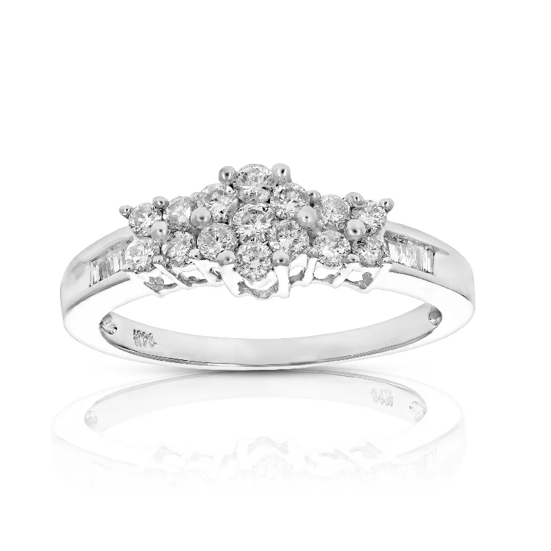 Ladies diamond cluster engagement rings-1/2 cttw 3 Stone Composite Diamond Engagement Ring 14K White Gold Bridal