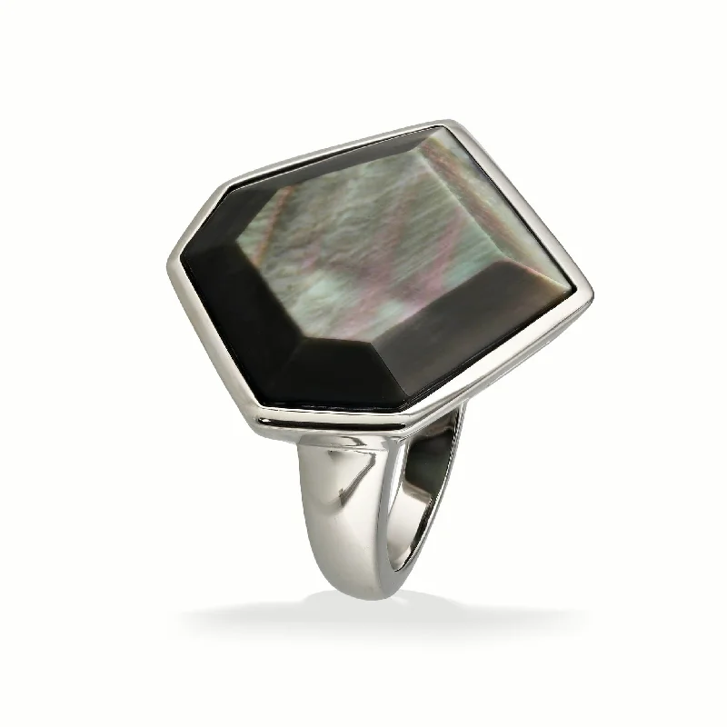 Ladies silver rings with gemstones-Black Mother of Pearl Ring