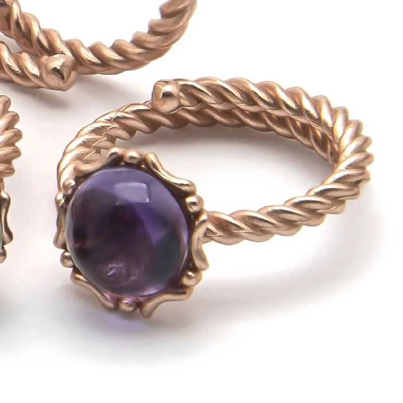 Ladies gold promise rings-Stunning Amethyst Cabochon Adjustable Ring