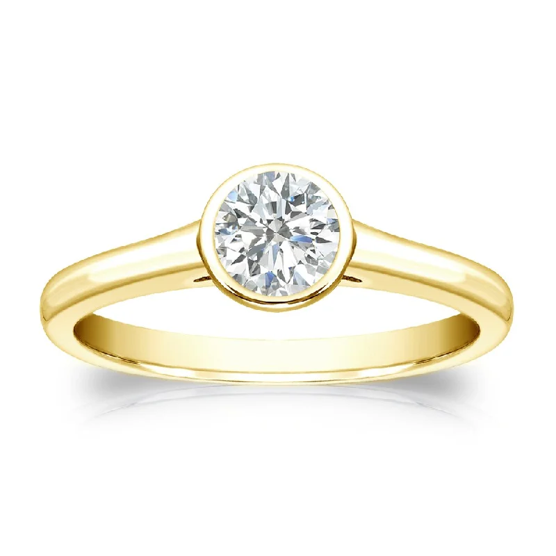 Ladies engagement rings with intricate designs-Auriya 14k Gold 1/3 carat TW Bezel-set Solitaire Diamond Engagement Ring