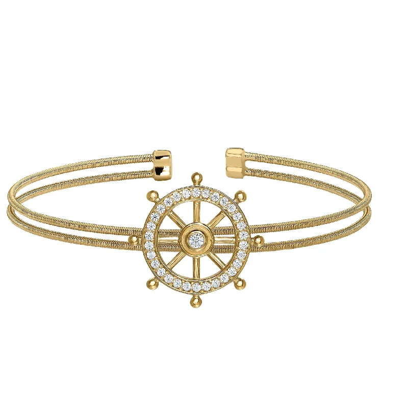 Ladies modern bracelets-Nautical Ship Wheel Bracelet with Simulated Diamonds