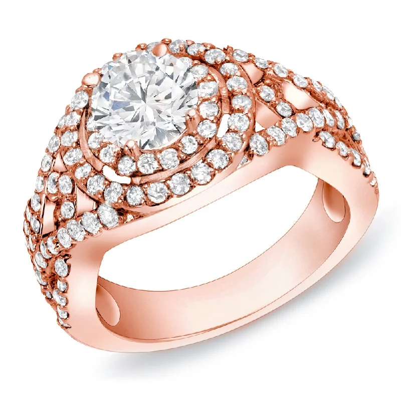 Ladies sparkling engagement rings-Auriya 1 1/2ct TDW Round Diamond Halo Engagement Ring 14k Rose Gold