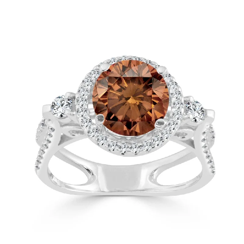 Ladies bridal engagement rings-Auriya Unique Split Shank 1ctw Halo Brown Diamond Engagement Ring 14k Gold