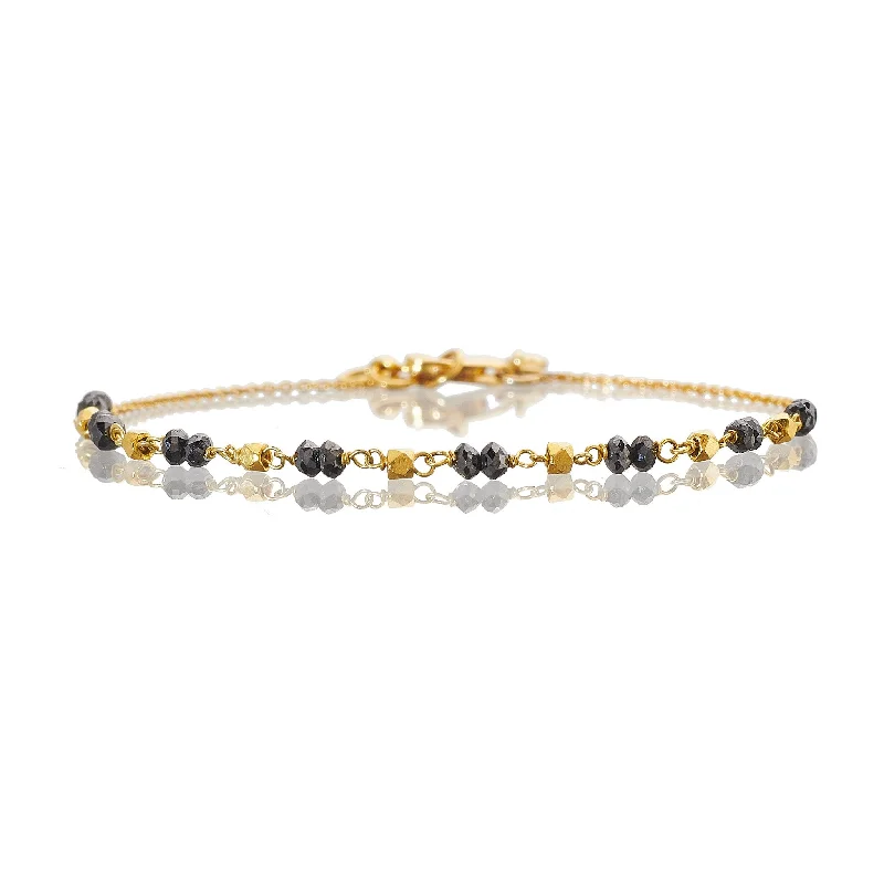 Ladies expandable bracelets-Leila Black Diamond Bracelet