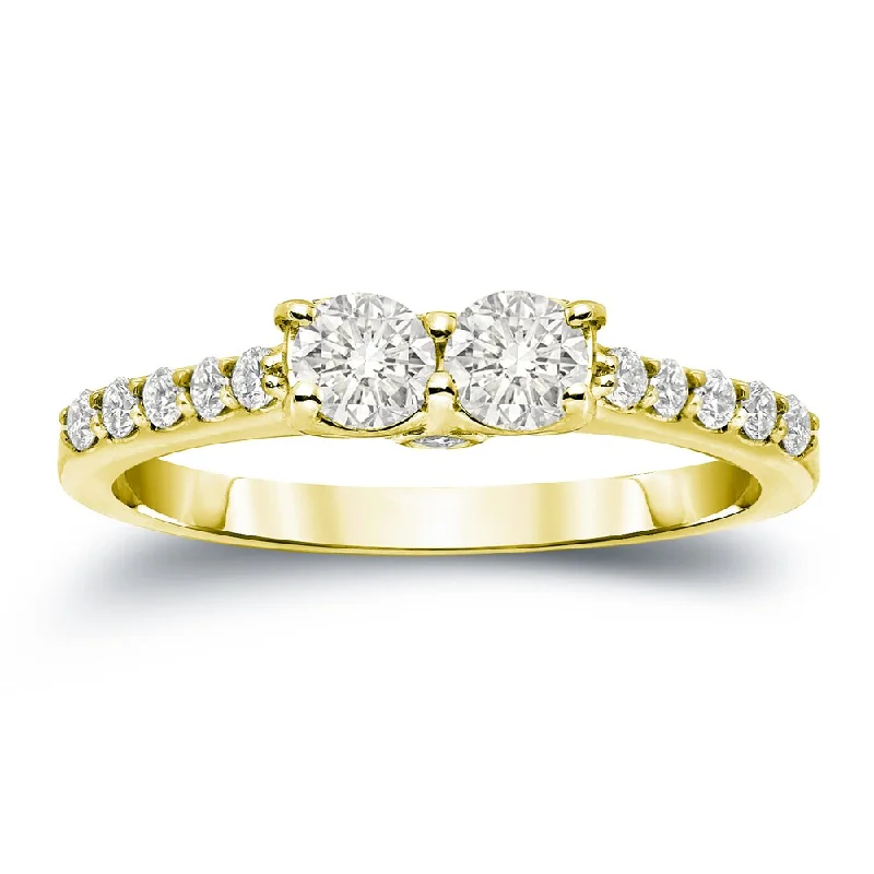 Ladies modern engagement rings-Auriya 14k Gold 1ct TDW Round 2-Stone Diamond Engagement Ring