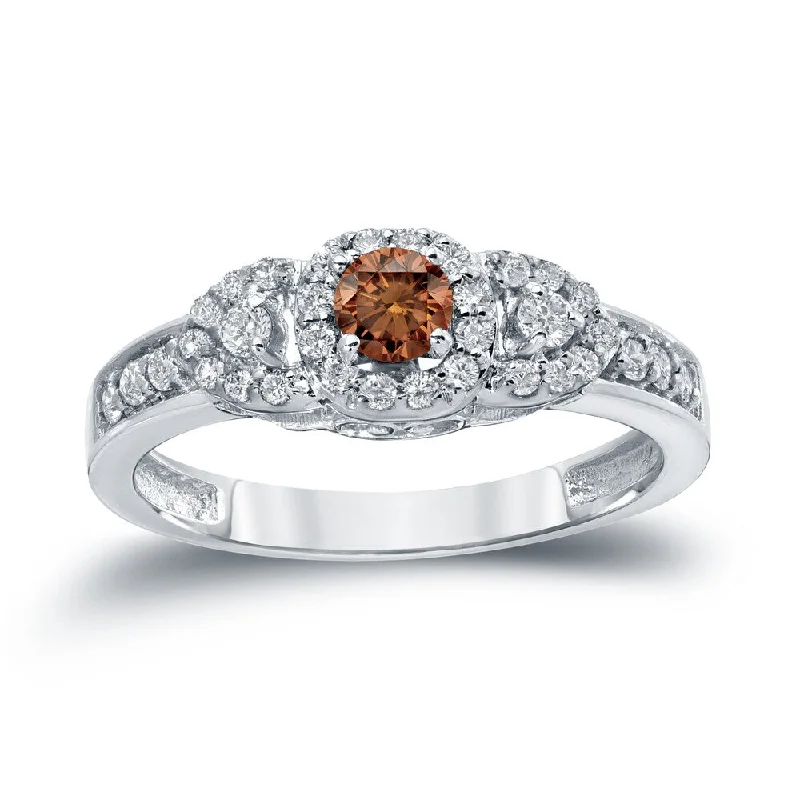 Ladies stylish engagement rings-Auriya 3-Stone 1/2ctw Brown Diamond Engagement Ring 14k Gold