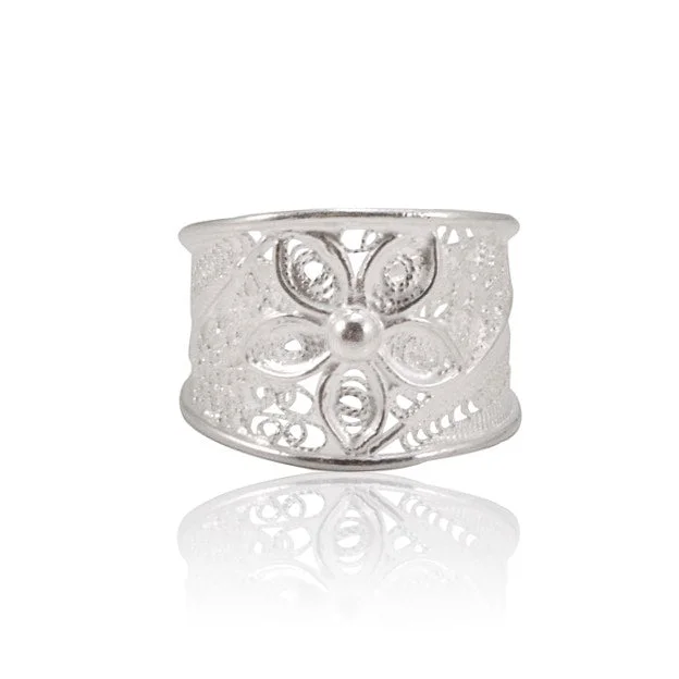 Ladies unique rings-Sterling Silver Filigree Flower Ring