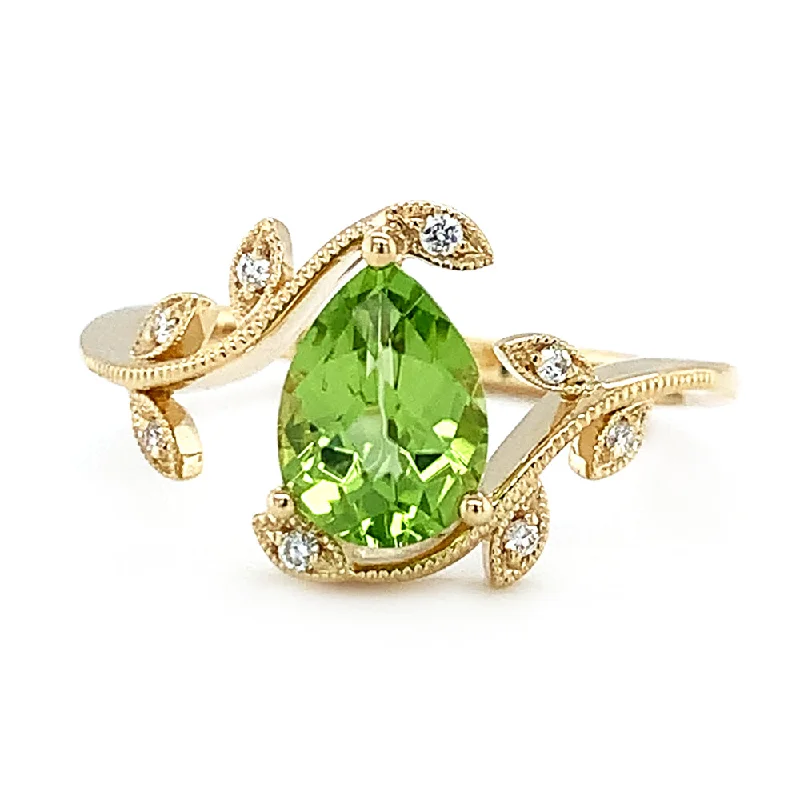 Ladies personalized rings-Yellow Gold and Peridot Vine Ring - "Fairy Isle"