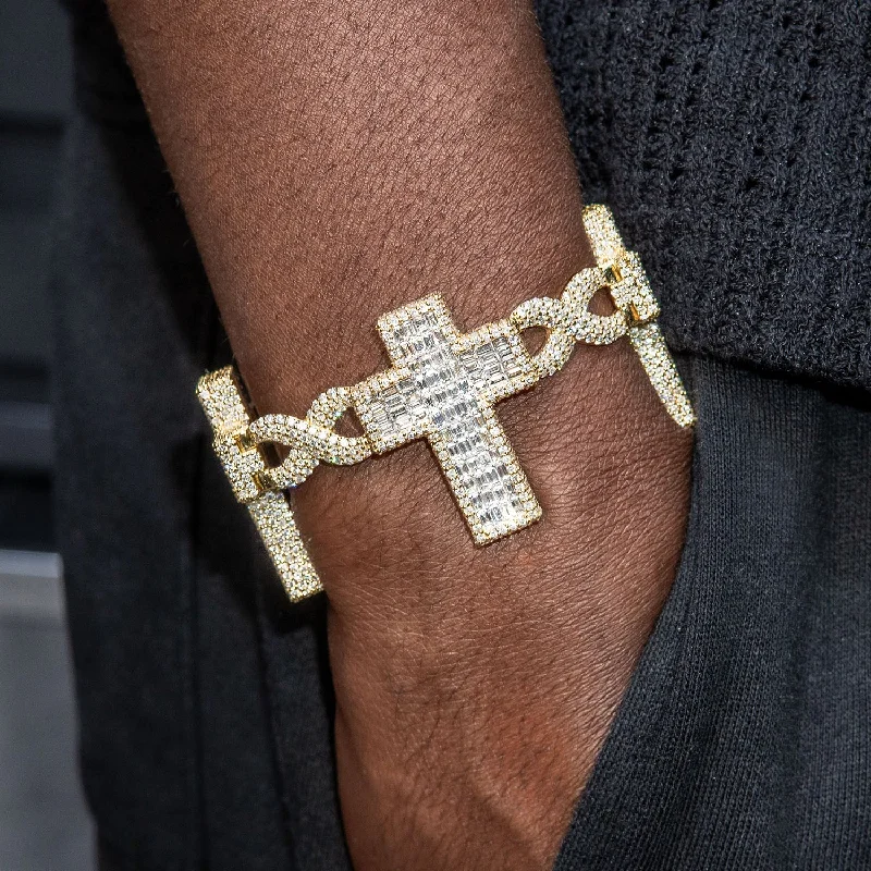 Ladies bold bracelets-High End Jewelry - Iced Out Diamond Baguette Cross Bracelet