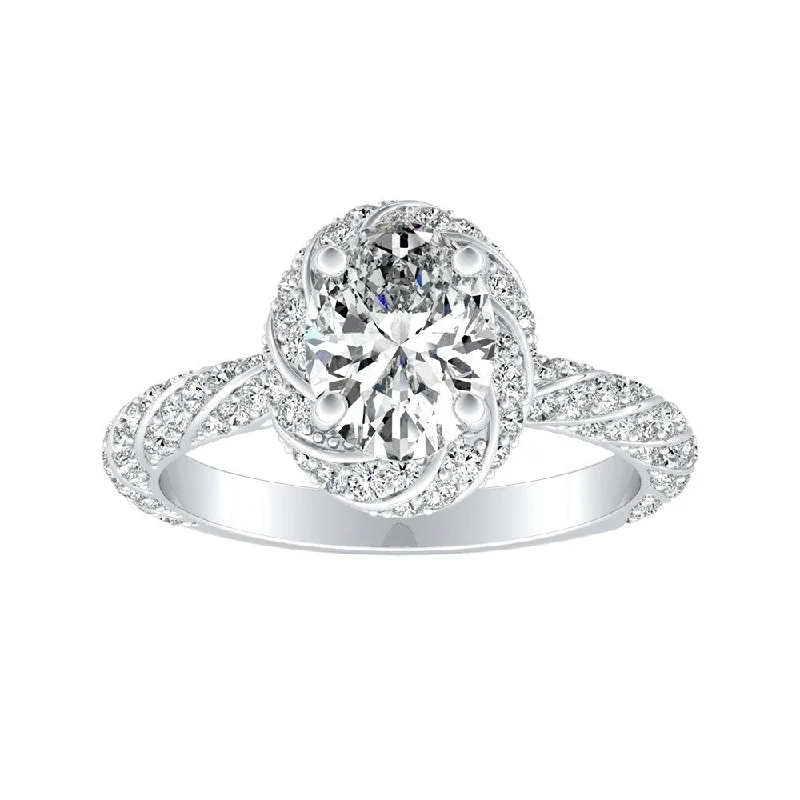 Ladies eternity engagement rings-Auriya Platinum Vintage 1ctw Oval-cut Halo Diamond Engagement Ring (I-J, I1-I2)