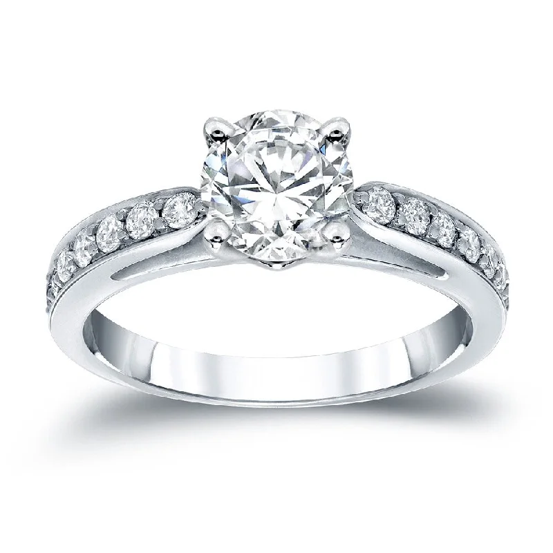 Ladies luxury wedding and engagement rings-Auriya 1ct TDW Round Diamond Engagement Ring 14k White Gold