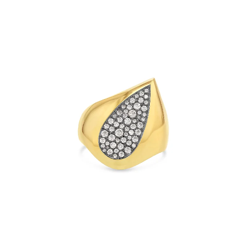 Ladies silver rings with gemstones-Pear Galaxy Signet Ring (Black)