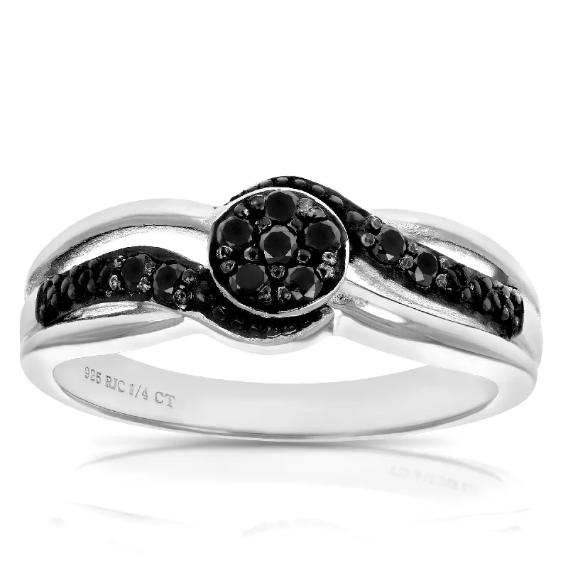 Ladies affordable engagement rings-1/4 cttw Black Diamond Engagement Ring .925 Sterling Silver with Black Rhodium