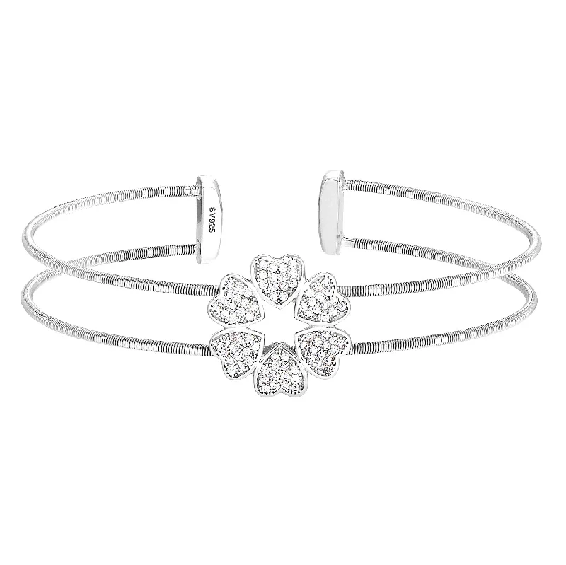 Ladies enamel bracelets-Heart Clover Bracelet with Simulated Diamonds