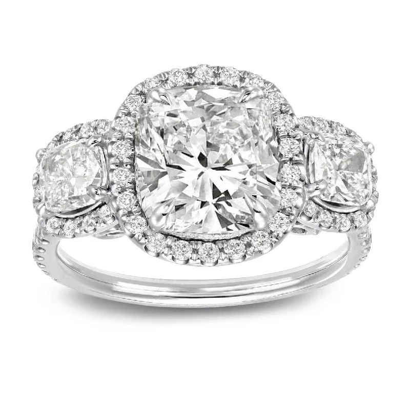 Ladies engagement rings with diamond-Auriya 14k Gold 4 2/5ctw Unique Cushion cut Halo Diamond Engagement Ring Certified (K-L, VS1-VS2)