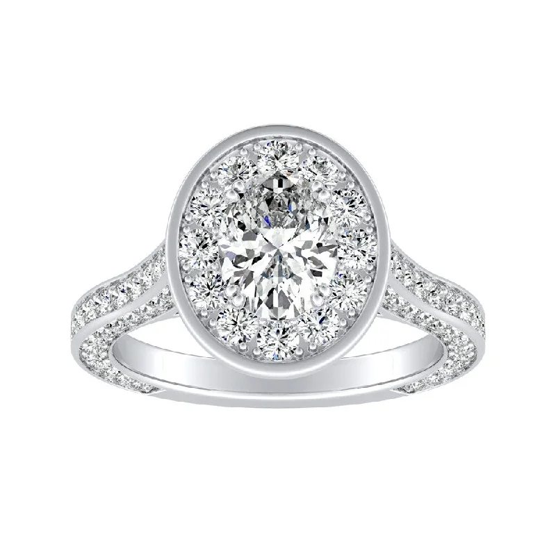 Ladies bezel set engagement rings-Auriya Platinum 1 3/4ctw Oval-cut Halo Diamond Engagement Ring (I-J, I1-I2)