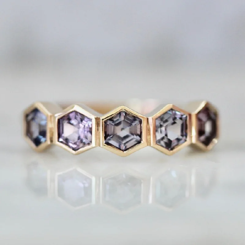 Ladies aquamarine rings-Moonstruck Purple Hexagon Cut Spinel Ring