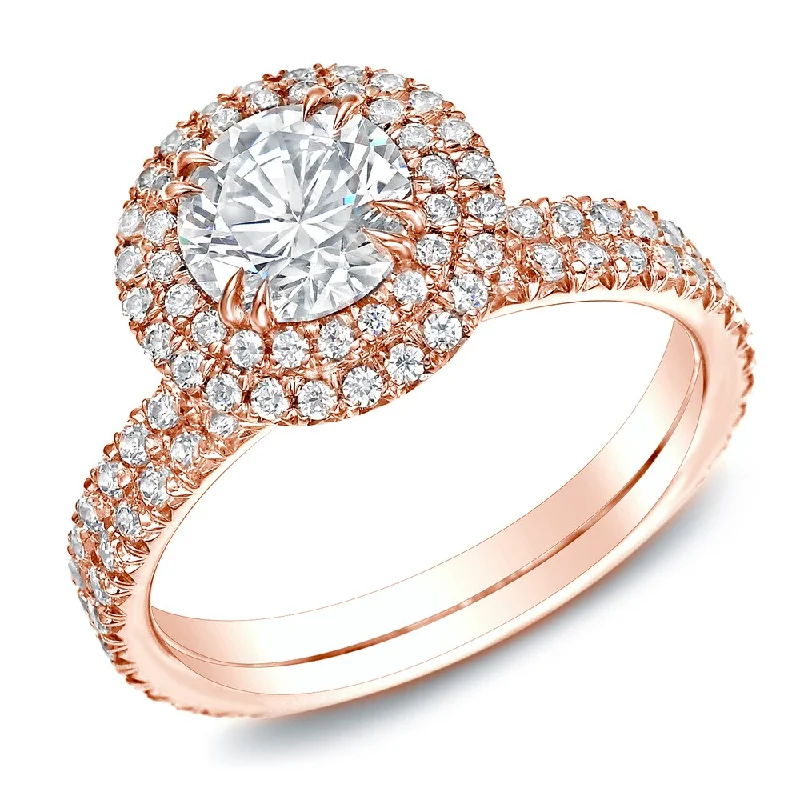 Ladies halo diamond engagement rings-Auriya 14k Rose Gold 1 3/4ctw Round Halo Diamond Engagement Ring Certified (H-I, SI1-SI2)