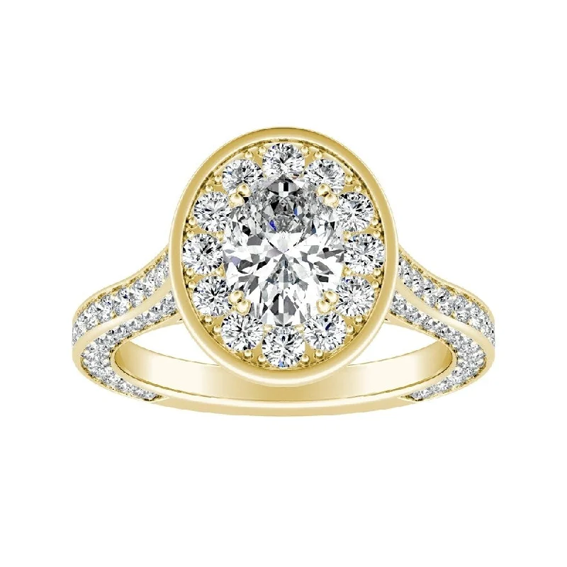 Ladies luxury engagement rings-Oval-cut 1 1/2ctw Halo Diamond Engagement Ring by Auriya 14k Gold