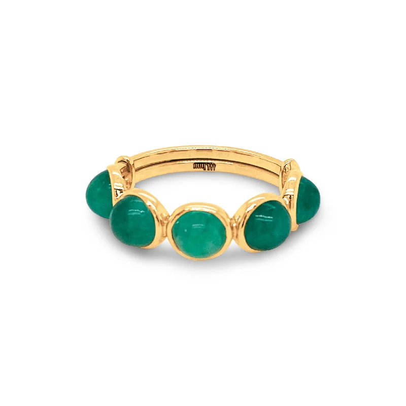 Ladies hammered rings-Gemstone Round Ring In 18K Yellow Gold