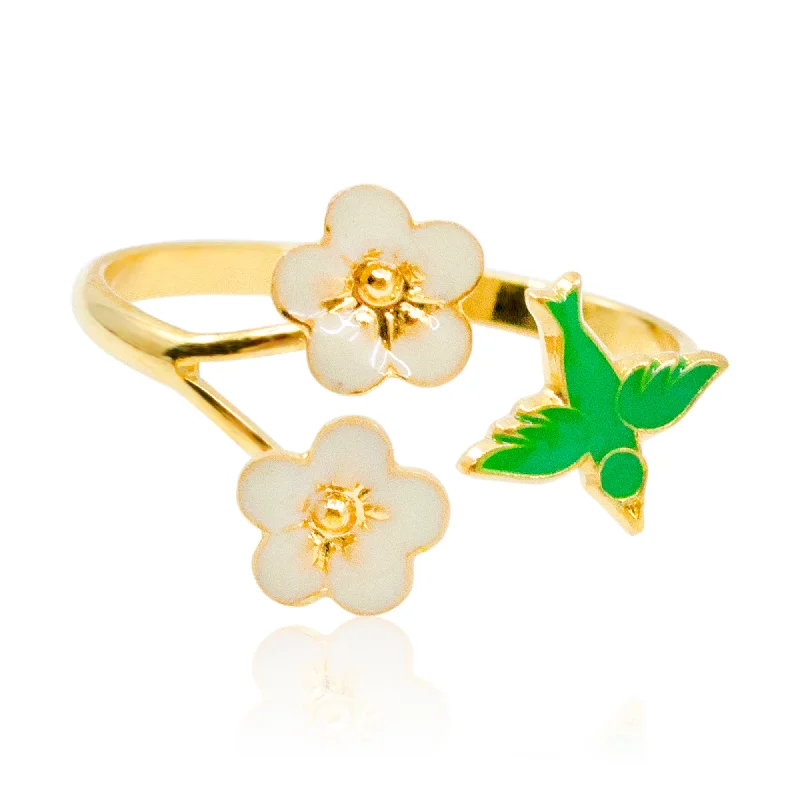 Ladies princess cut engagement rings-Green Sparrow Floral Ring by Eric et Lydie