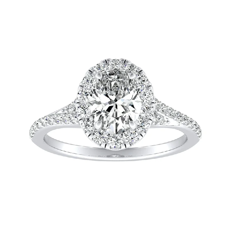 Ladies diamond solitaire rings-Auriya Platinum 1 1/3ctw Oval-cut Halo Diamond Engagement Ring (I-J, I1-I2)