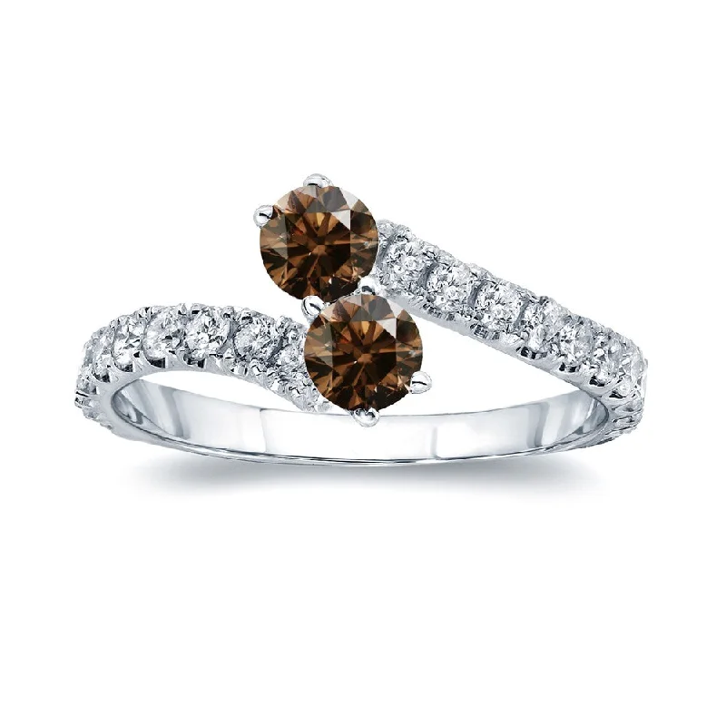 Ladies radiant cut engagement rings-Auriya 1/2ctw Round 2-Stone Brown Diamond Engagement Ring 14K Gold