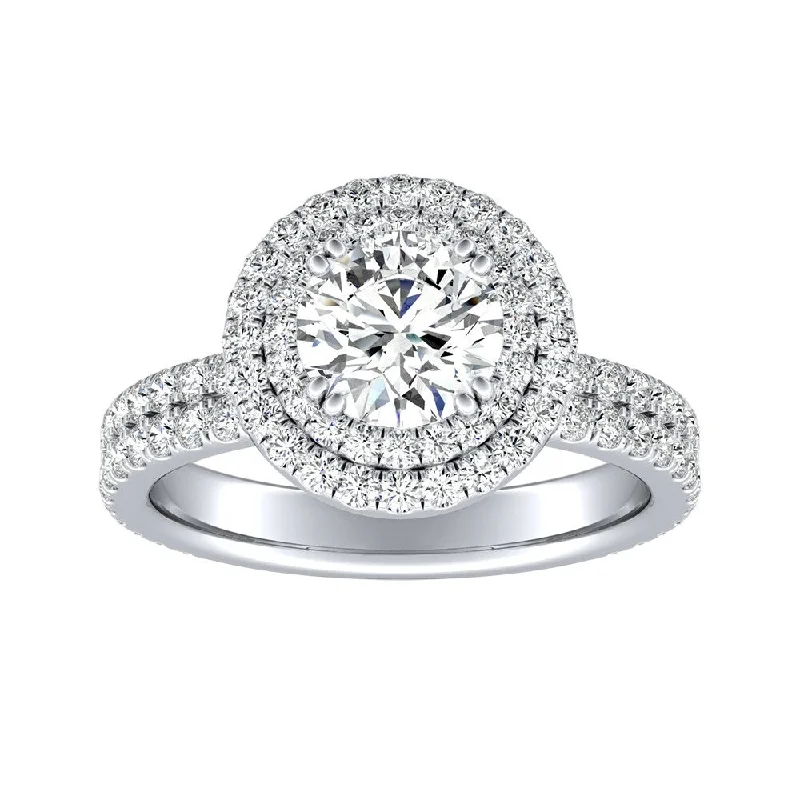 Ladies one-of-a-kind engagement rings-Auriya 14k Gold 1 3/8ctw Double Halo Round Diamond Engagement Ring (G-H, VS1-VS2)