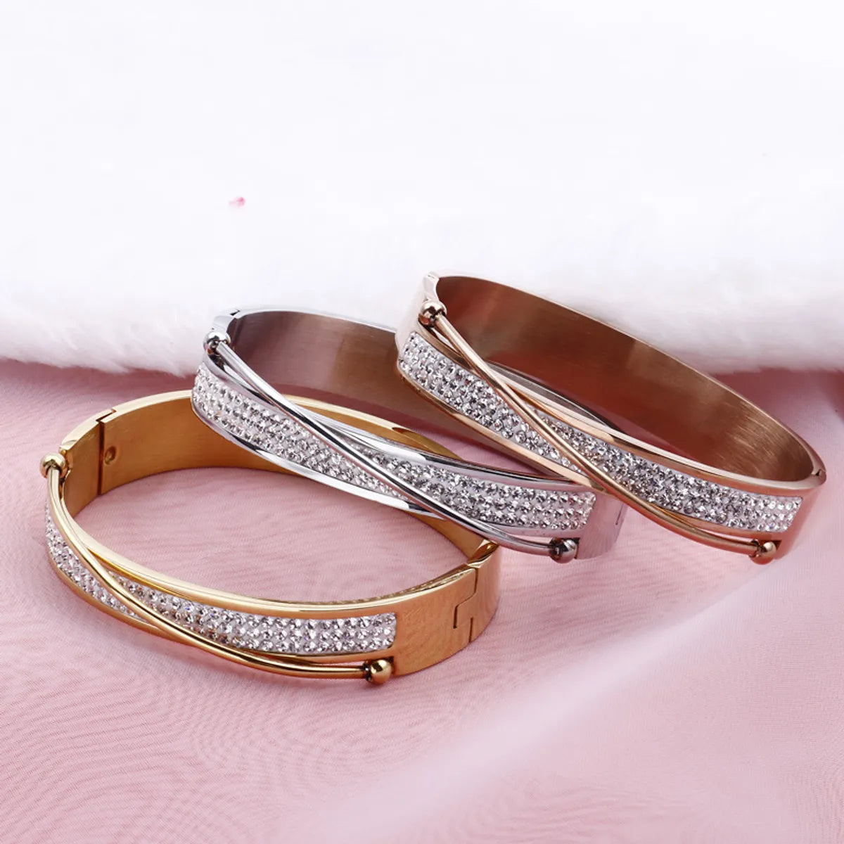 Ladies chain bangles-Stainless Steel Bracelet European And American Fashion Wide Diamond Bracelet