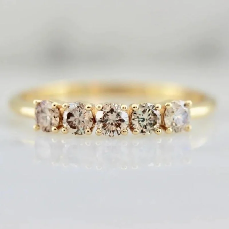 Ladies vintage rings-Love Story Champagne Five Stone Round Cut Diamond Band